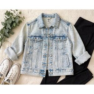 H&M &Denim Womens Light Acid Wash Cotton Trucker Denim Jacket Blue Size 2